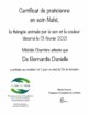 Certificat de praticienne en soin Nahii. Thérapie animale qui recours à la vibration des sons avec les bols thérapeutiques tibétains, la chromothérapie, la lithothérapie et les codes universels, décerné par Au Son de l’Âme, thérapies sonores et énergétiques décerné en février 2021. Certificat de praticienne en soin Nahii. Thérapie animale par les sons avec les bols tibétains thérapeutiques et la chromothérapie, décerné en février 2021.